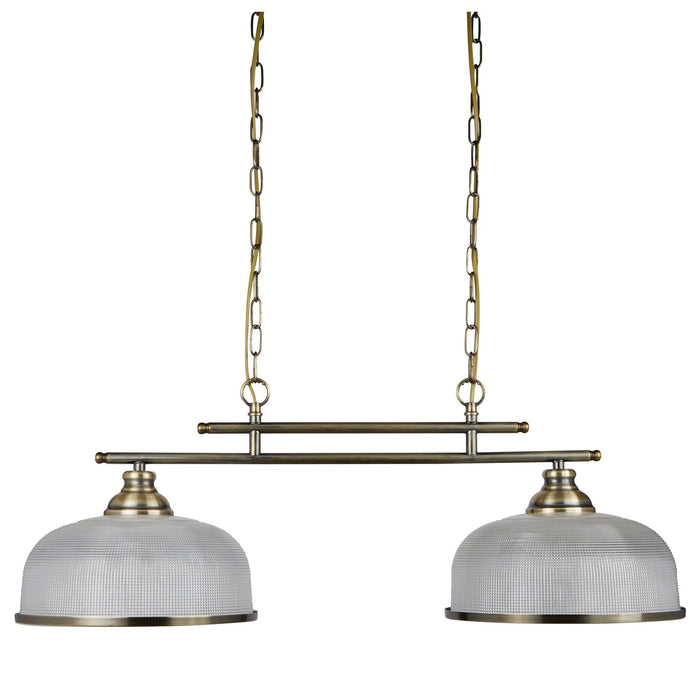 Lampadario Rustico-Country Bistrot Ii Acciaio Ottone Vetro 2 Luci E27