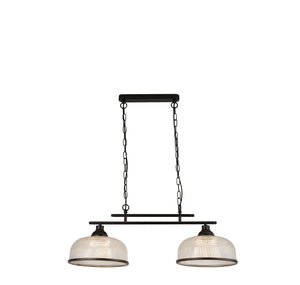 Lampadario Rustico-Country Highworth Acciaio Nero Vetro Trasparente 2 Luci E27