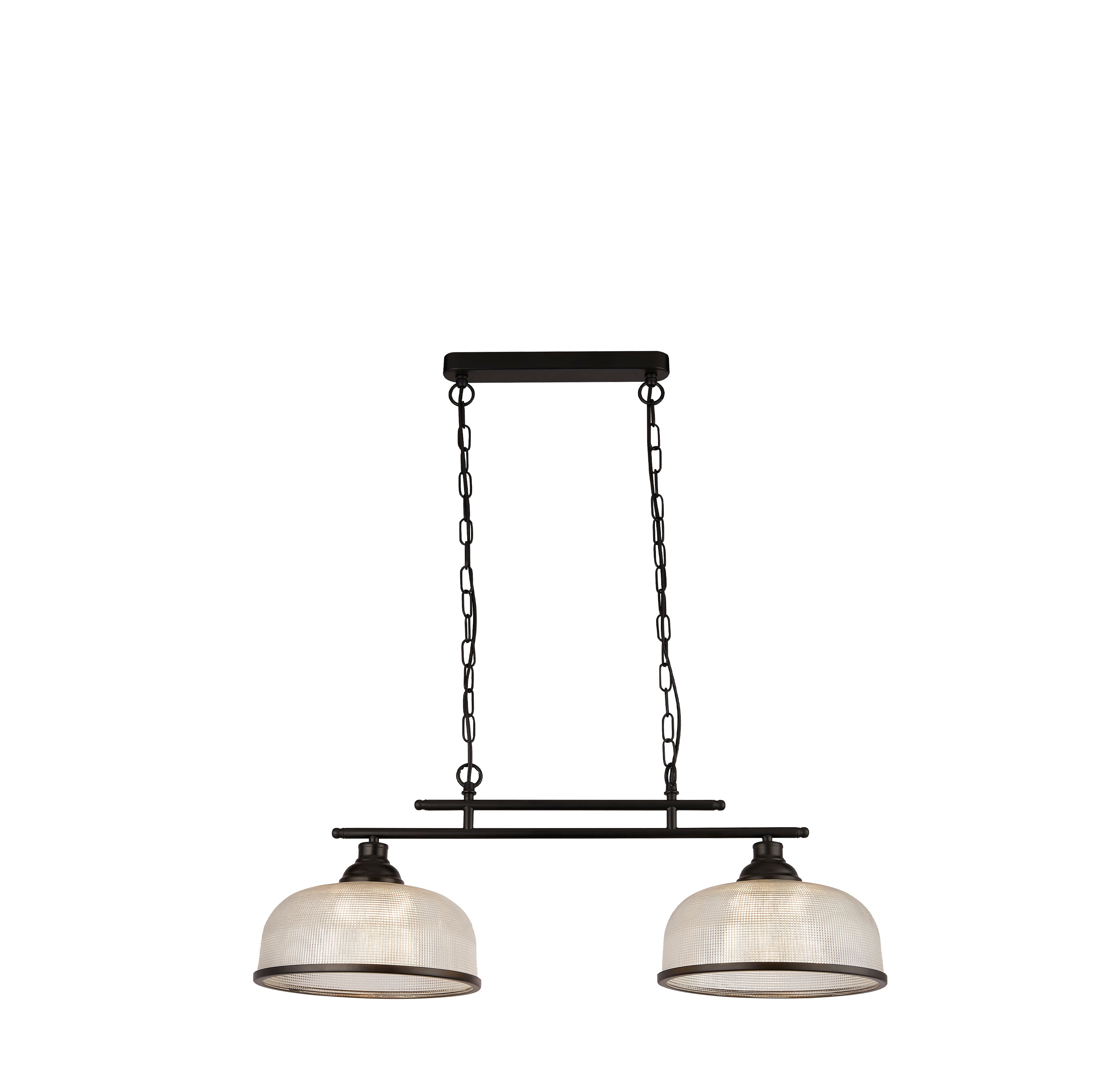 Lampadario Rustico-Country Highworth Acciaio Nero Vetro Trasparente 2 Luci E27