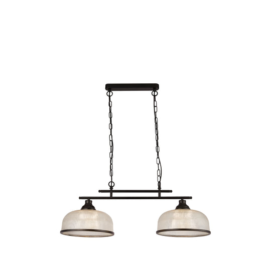 Lampadario Rustico-Country Highworth Acciaio Nero Vetro Trasparente 2 Luci E27