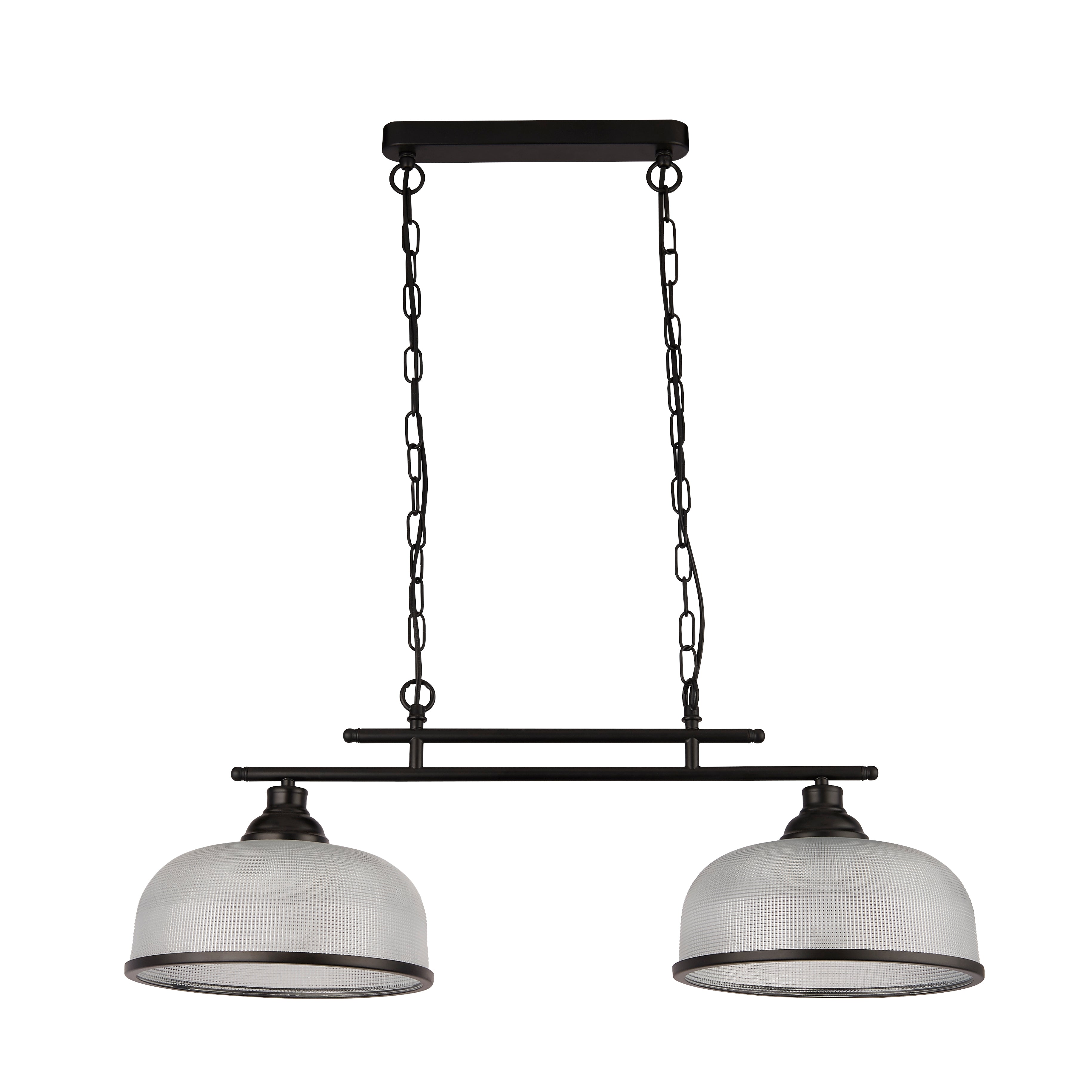 Lampadario Rustico-Country Highworth Acciaio Nero Vetro Trasparente 2 Luci E27