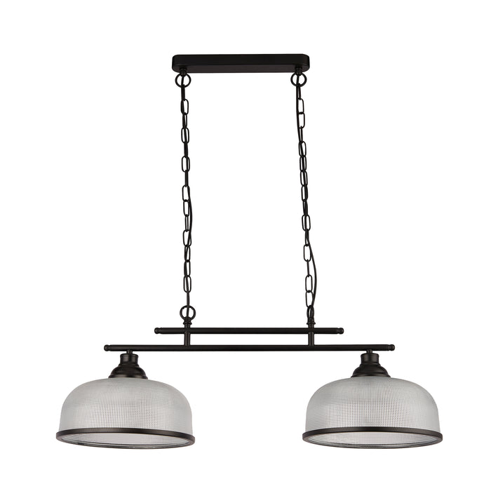 Lampadario Rustico-Country Highworth Acciaio Nero Vetro Trasparente 2 Luci E27