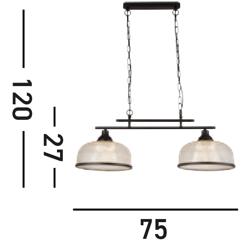 Lampadario Rustico-Country Highworth Acciaio Nero Vetro Trasparente 2 Luci E27