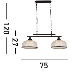Lampadario Rustico-Country Highworth Acciaio Nero Vetro Trasparente 2 Luci E27