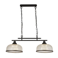 Lampadario Rustico-Country Highworth Acciaio Nero Vetro Trasparente 2 Luci E27