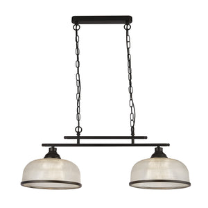 Lampadario Rustico-Country Highworth Acciaio Nero Vetro Trasparente 2 Luci E27