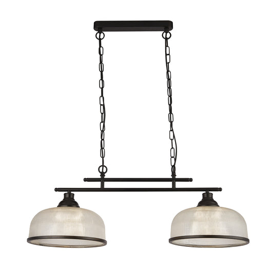 Lampadario Rustico-Country Highworth Acciaio Nero Vetro Trasparente 2 Luci E27