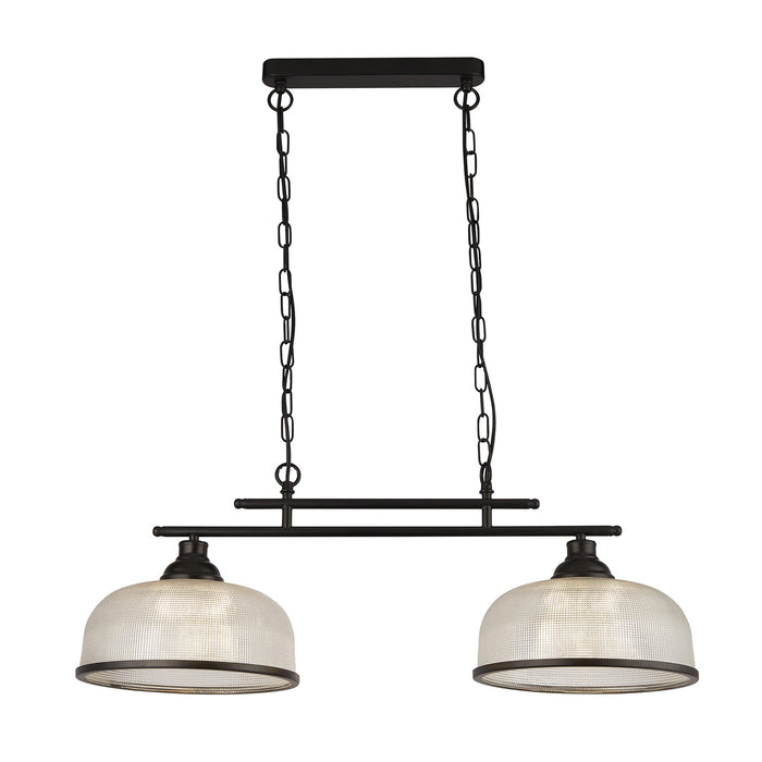 Lampadario Rustico-Country Highworth Acciaio Nero Vetro Trasparente 2 Luci E27