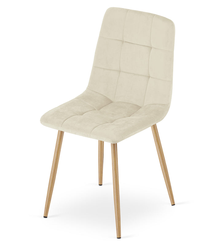 Sedia VALORA PYRA - Moderna in velluto beige chiaro con gambe color legno x 4