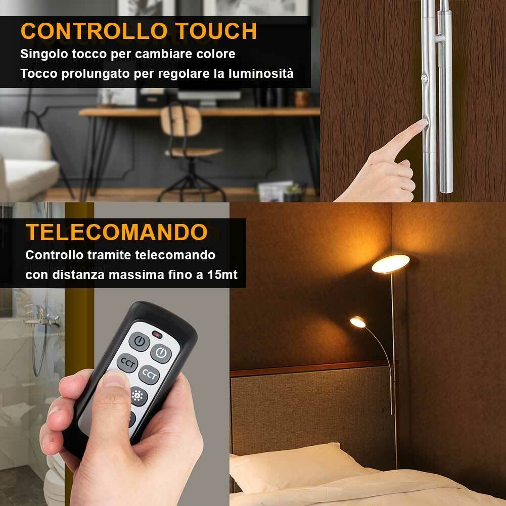 Lampada PIantana da Terra Touch LED 36W 2000Lm 2 Luci Dimmerabile + Telecomando