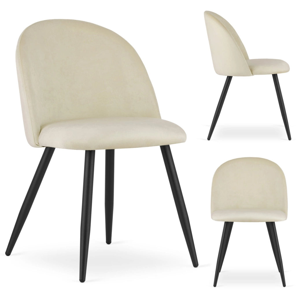 Set di 2 sedie Bello in velluto beige con gambe nere