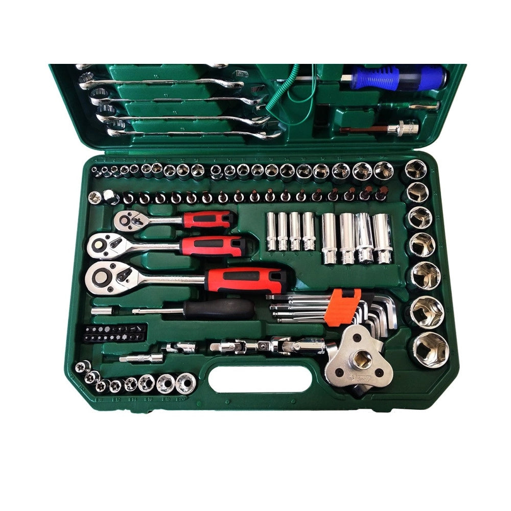 Trade Shop - Set Kit Utensili 121 Pz Bussole Chiave Chiavi Cricchetto Attrezzi 1/4" 3/8" 1/2" -