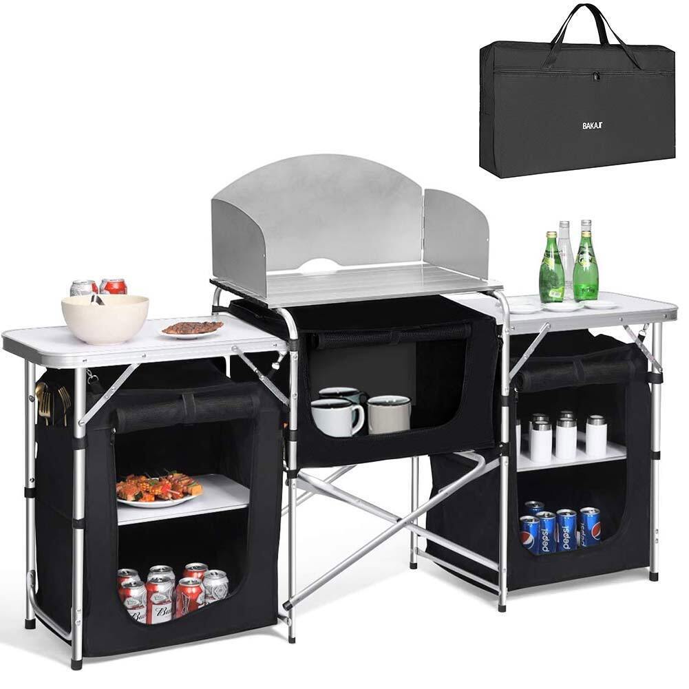 Cucina Da Campeggio Pieghevole In Alluminio Con Cucinotto Con Paravento Nero