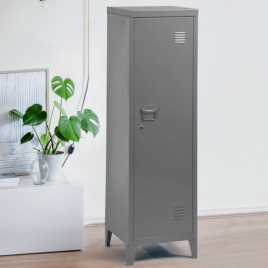 Armadietto Armadio Spogliatoio in Metallo un Anta con Chiave 3 Scomparti Grigio