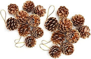 Decorazioni di Natale di Cipresso Naturale con Corda d'Oro - 18 pezzi