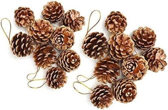 Decorazioni di Natale di Cipresso Naturale con Corda d'Oro - 18 pezzi