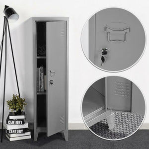 Armadietto Armadio Spogliatoio in Metallo un Anta con Chiave 3 Scomparti Grigio