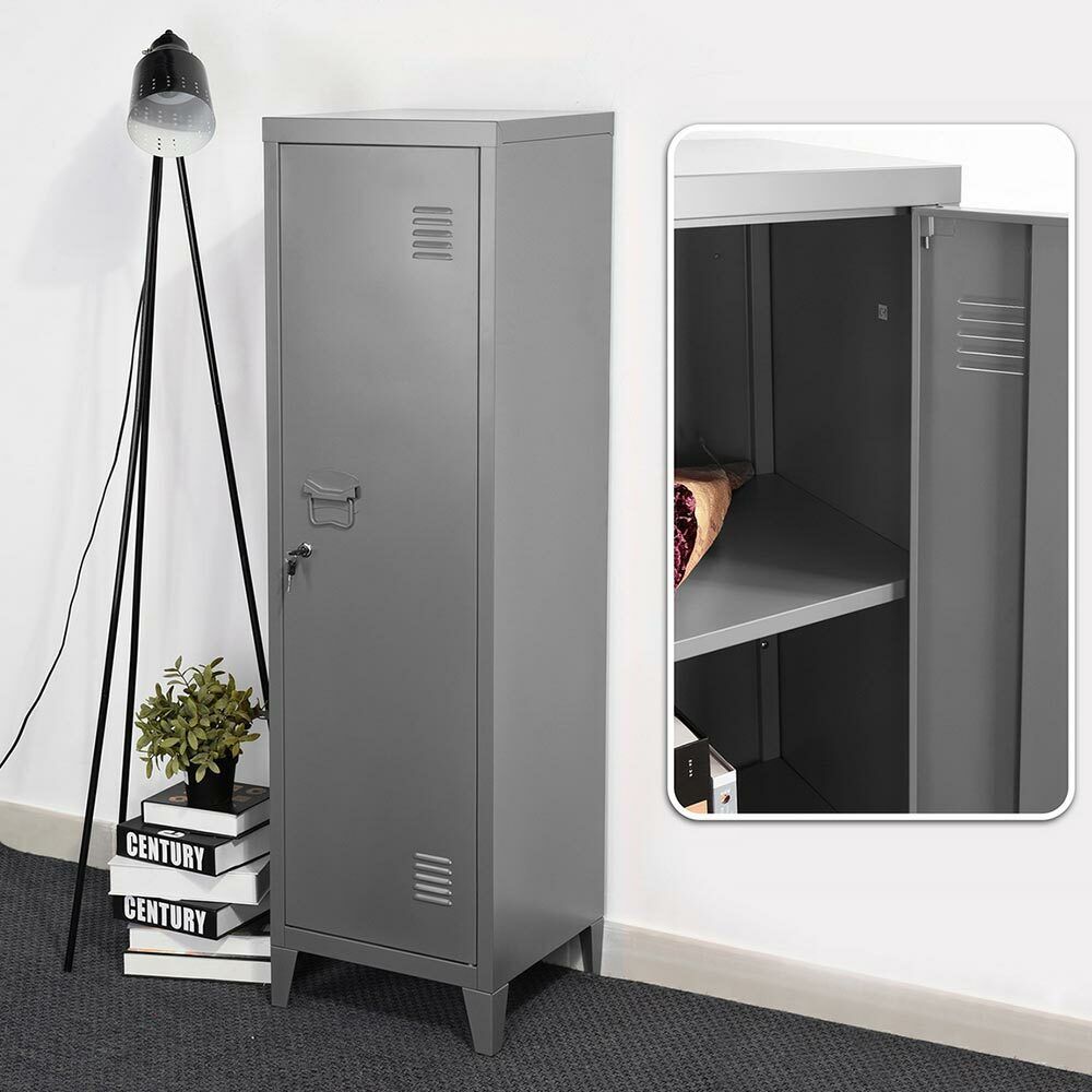 Armadietto Armadio Spogliatoio in Metallo un Anta con Chiave 3 Scomparti Grigio