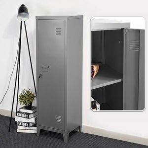 Armadietto Armadio Spogliatoio in Metallo un Anta con Chiave 3 Scomparti Grigio