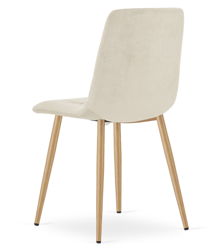 Sedia VALORA PYRA - Moderna in velluto beige chiaro con gambe color legno x 4