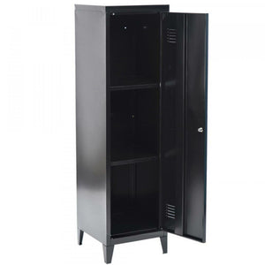 Armadietto Armadio Spogliatoio in Metallo un Anta con Chiave 3 Scomparti Nero