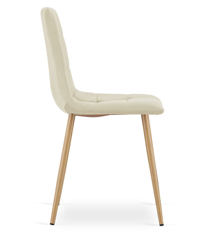 Sedia VALORA PYRA - Moderna in velluto beige chiaro con gambe color legno x 4
