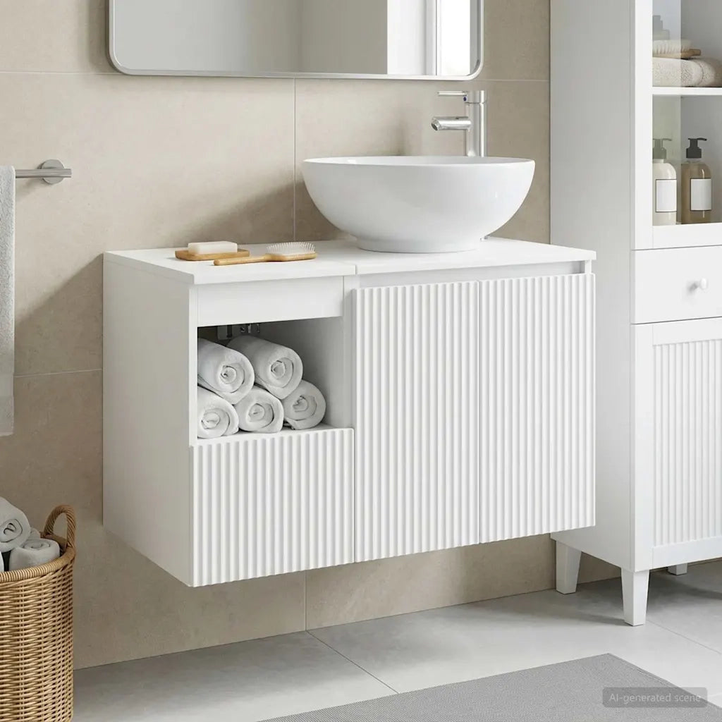 Set di mobili per il bagno 2 pz Bianco Legno ingegnerizzato 3404084
