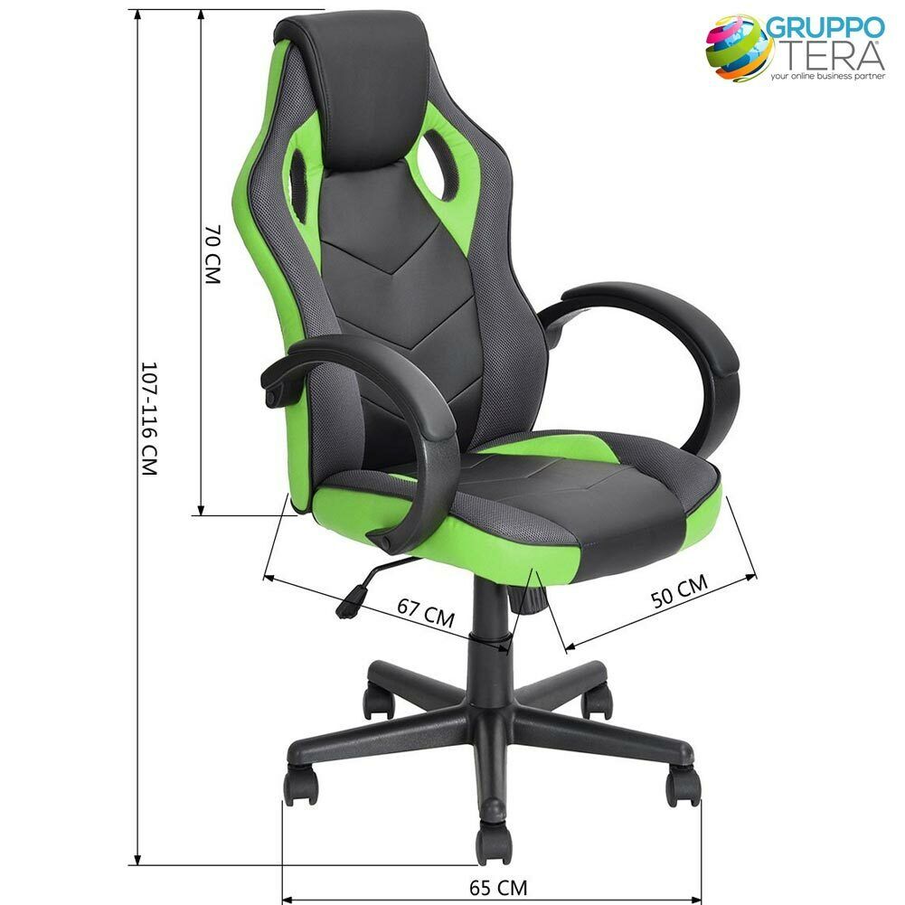Sedia Gaming Poltrona da Ufficio Direzionale Ruote Girevoli Sportiva Racer Verde