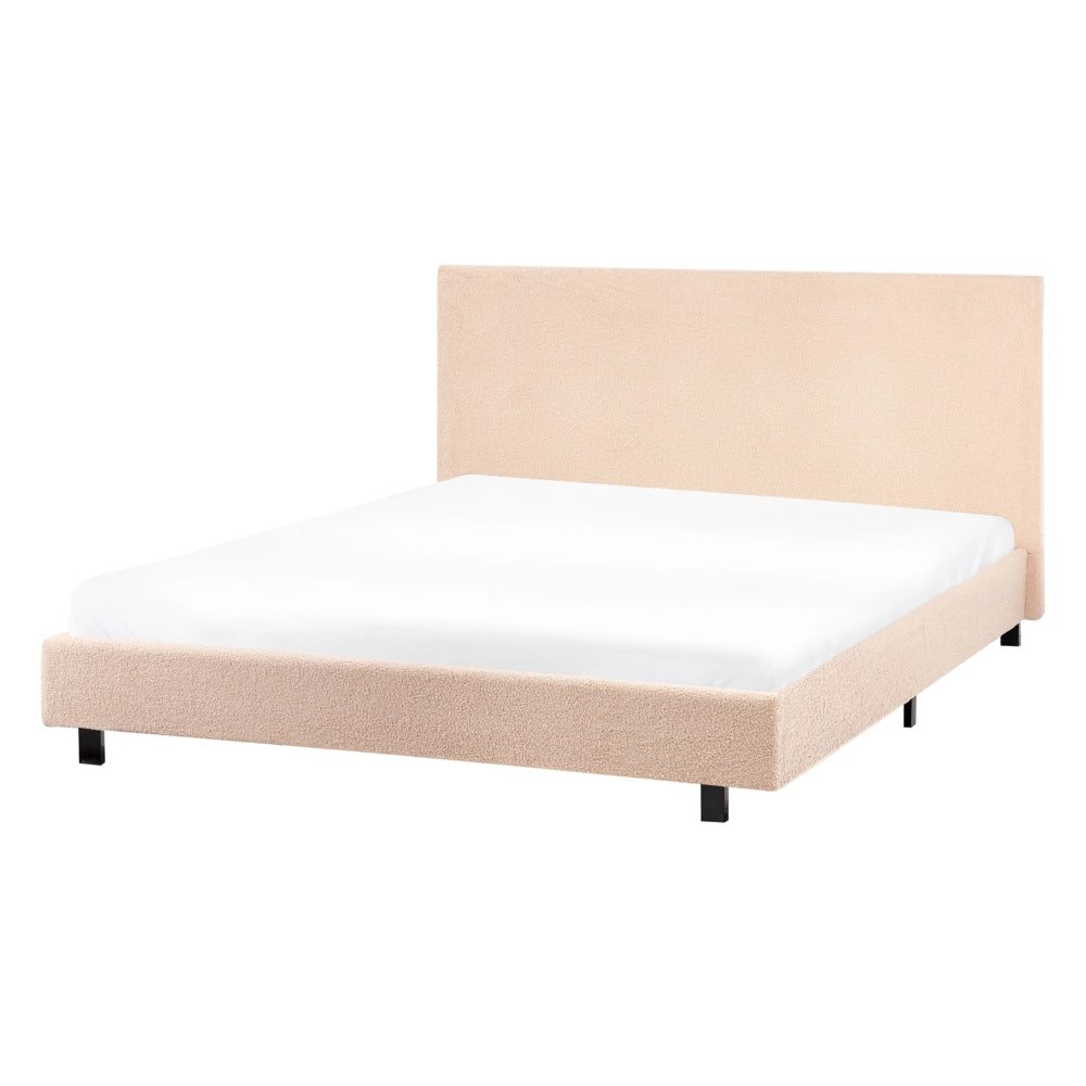 Letto matrimoniale imbottito bouclé 140 x 200 cm con rete e testata beige