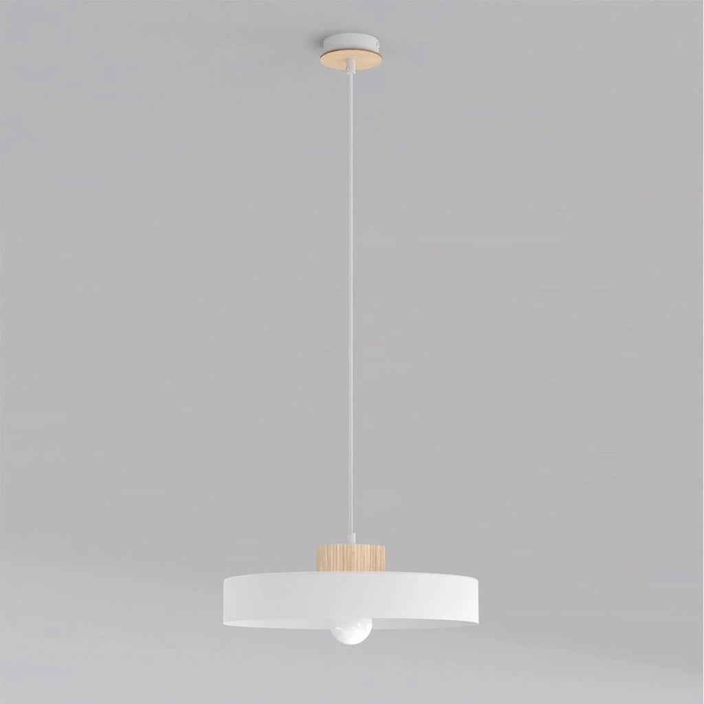 Lampada a sospensione KIVI in acciaio bianco e legno naturale