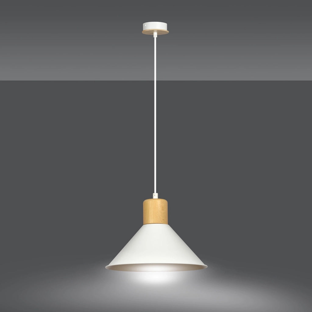 Sospensione Nordica 1 Luce Chandra In Acciaio Bianco E Legno