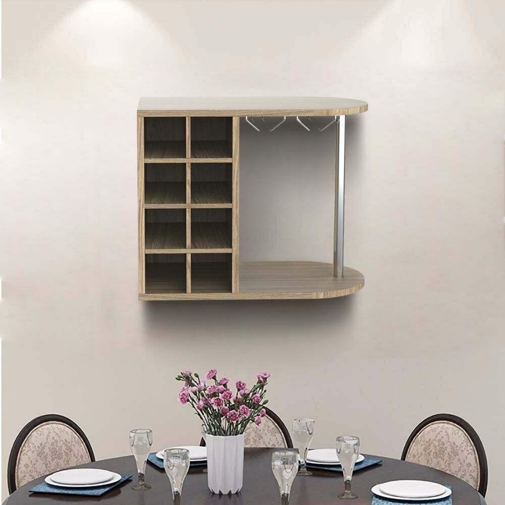 Scaffale Bar Cantinetta Vino Parete Legno Cantina 8 Posti + Porta Calici Querci