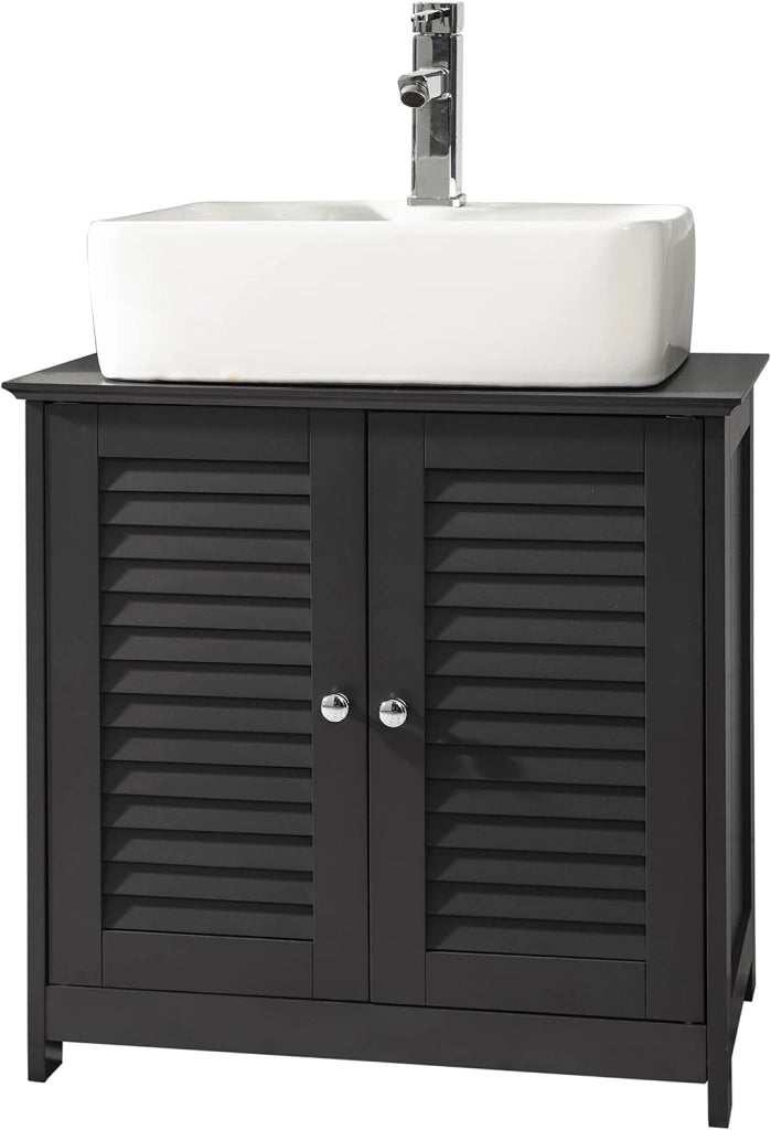 Mobile Bagno Sottolavabo - Mobiletto Bagno Salvaspazio con Mensole Regolabili, Mobile Lavabo in MDF, Antimuffa con Porta a Lamelle, per lavabo a muro, Grigio Scuro, 60x58x35cm, FRG237-DG