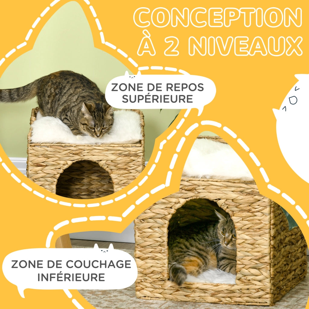 Niche pour chat 2 livelli con cuscini ¨C Zephmum ¨C 37.5x37.5x41.5 cm marrone crema