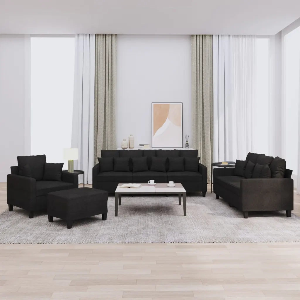 Set Divani 4 pz con Cuscini Nero in Tessuto 3201644