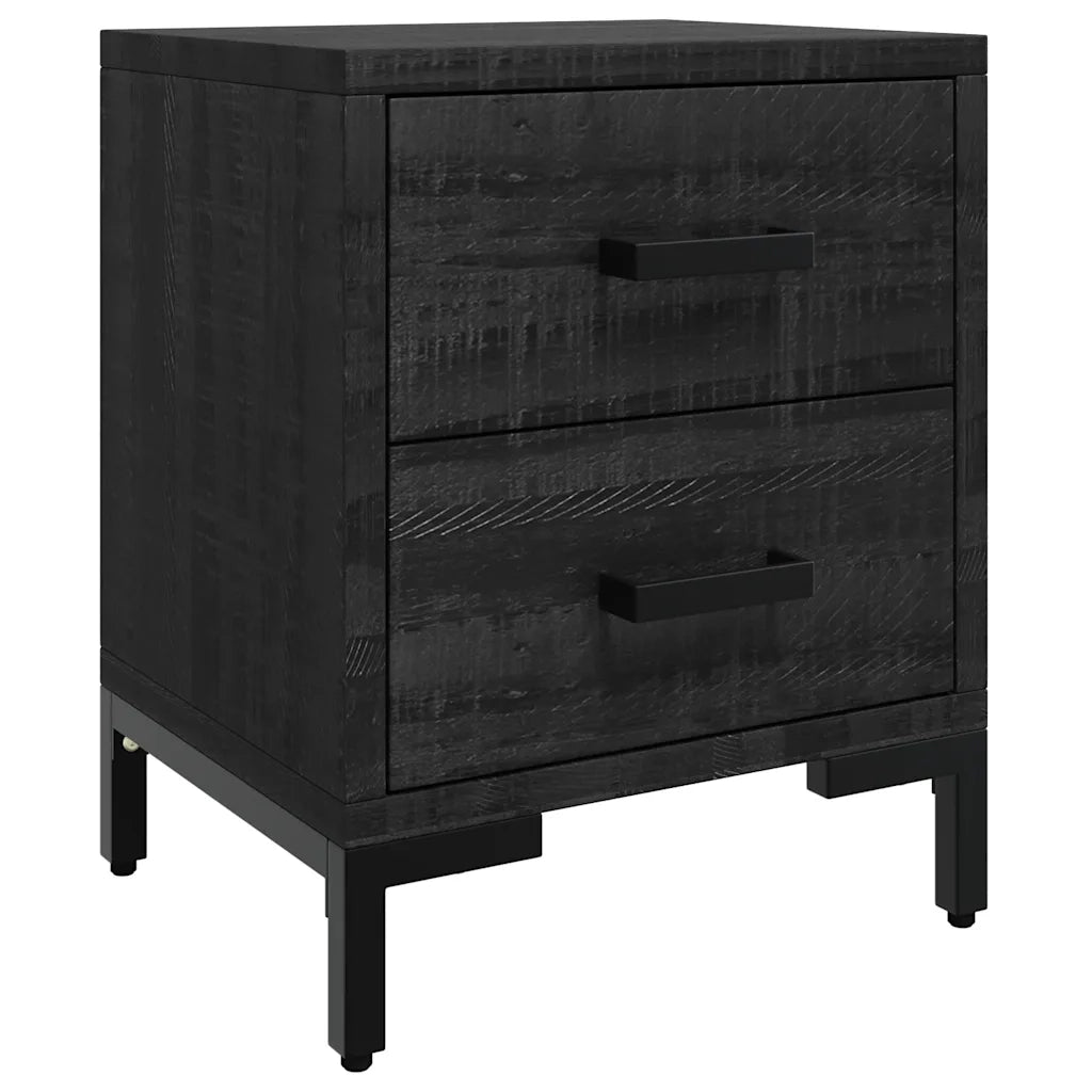 Comodino Nero 36x30x45 cm in Legno Massello di Pino 349912