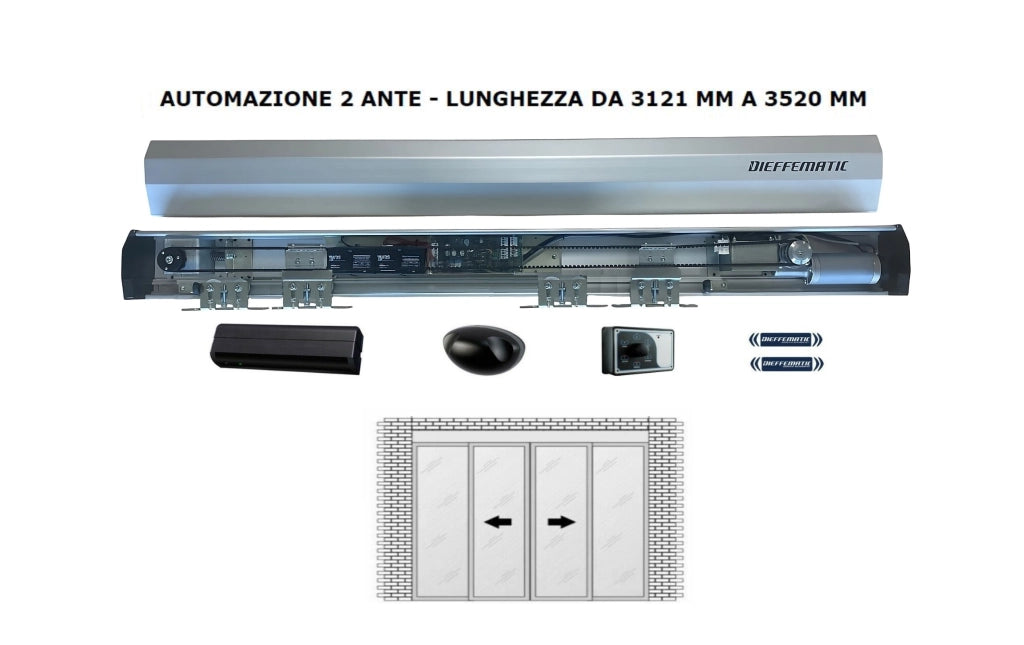 Kit porta automatica a doppia anta scorrevole FINO A 3520 MM per negozi BAR
