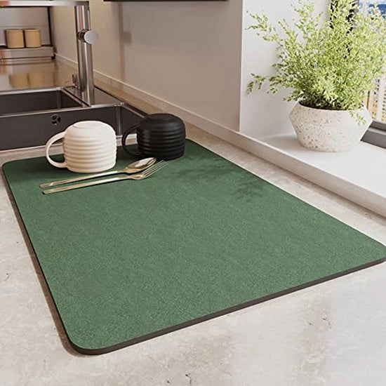 Afdruipmat per colazione, veloce asciugamento, afdruipmat antiscivolo per lavandino, lavabile, mat asciugamano superassorbente per cucina e caffetteria (40x50cm, verde)