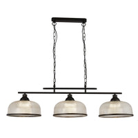 Lampadario Rustico-Country Highworth Acciaio Bianco Vetro Nero 3 Luci E27