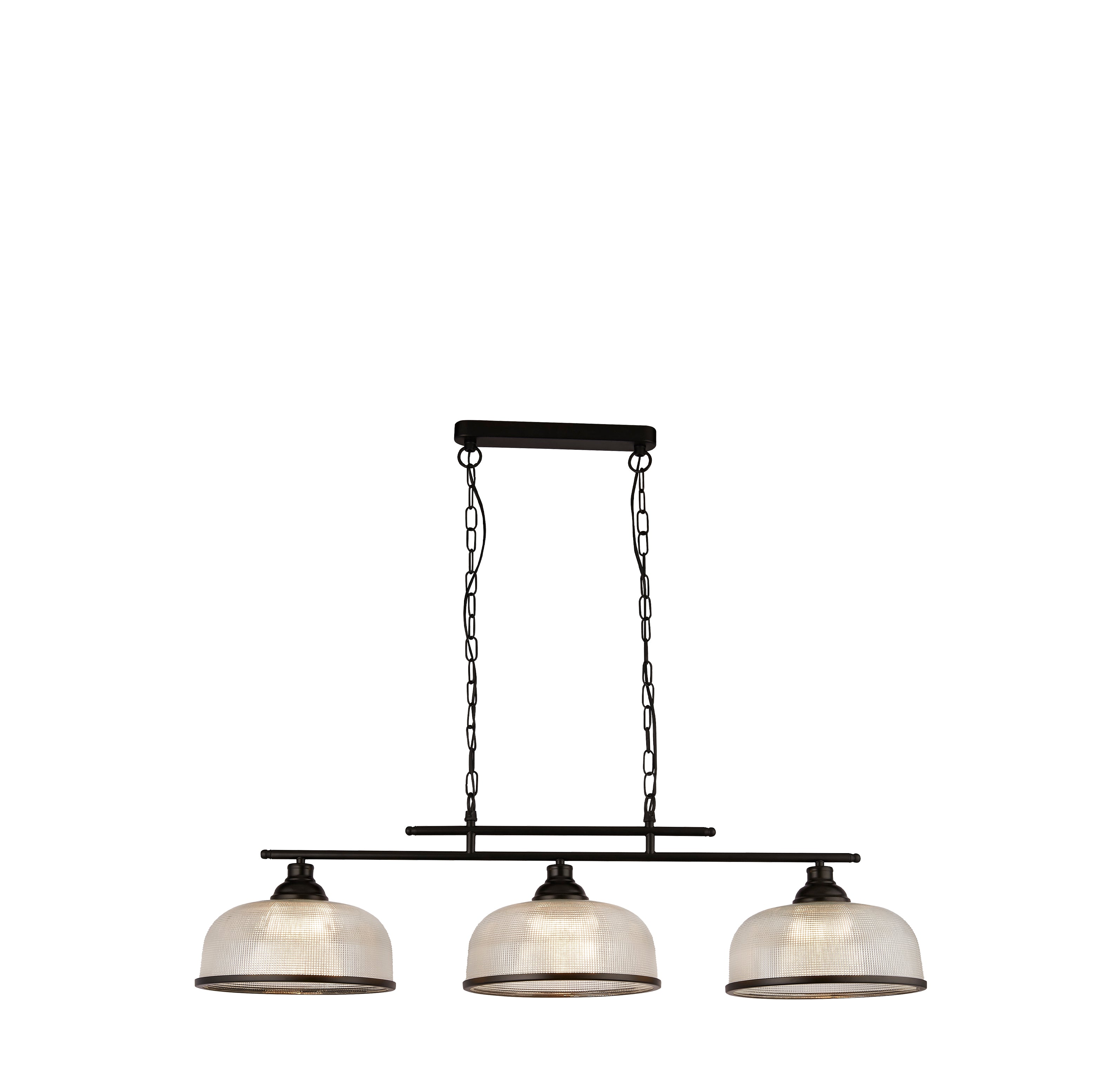 Lampadario Rustico-Country Highworth Acciaio Bianco Vetro Nero 3 Luci E27