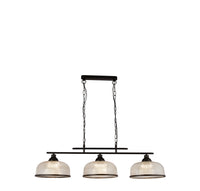 Lampadario Rustico-Country Highworth Acciaio Bianco Vetro Nero 3 Luci E27