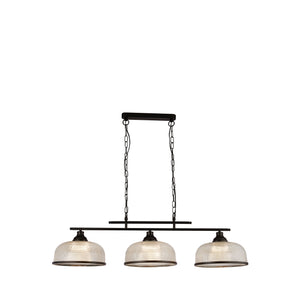 Lampadario Rustico-Country Highworth Acciaio Bianco Vetro Nero 3 Luci E27