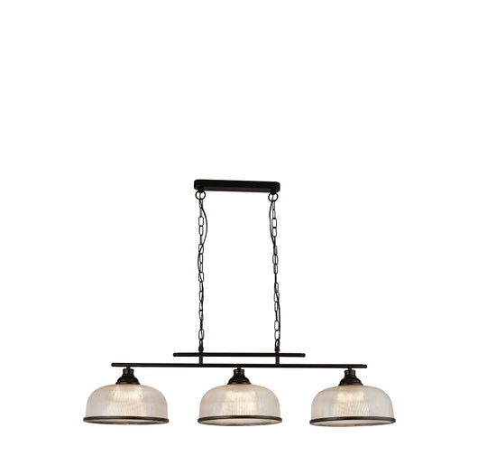 Lampadario Rustico-Country Highworth Acciaio Bianco Vetro Nero 3 Luci E27