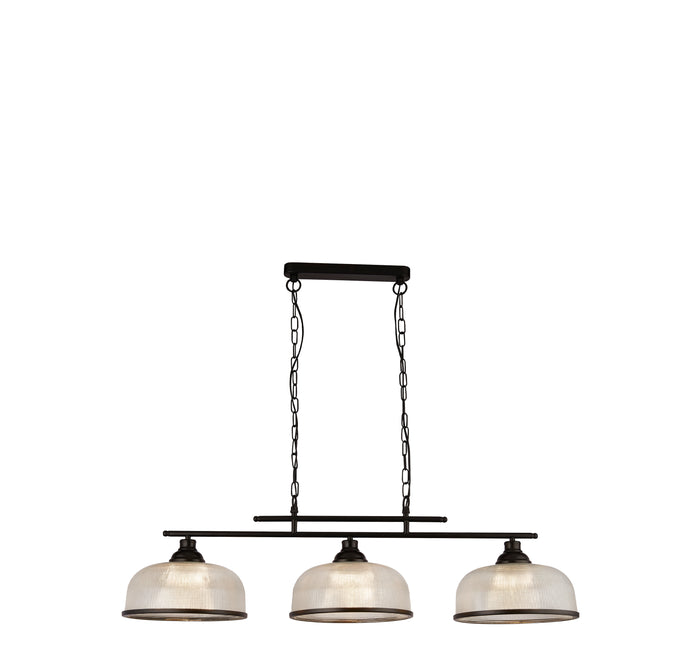 Lampadario Rustico-Country Highworth Acciaio Bianco Vetro Nero 3 Luci E27