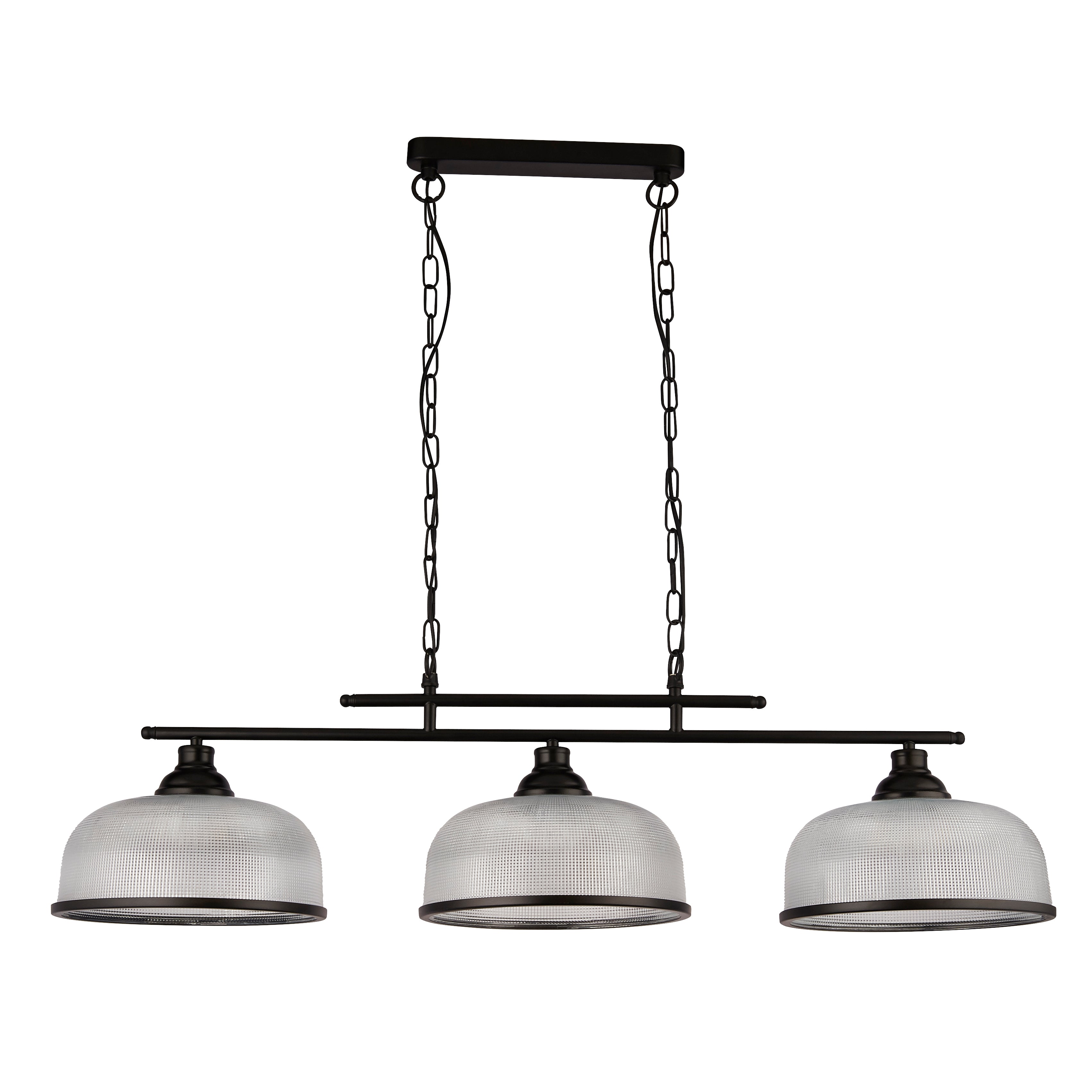 Lampadario Rustico-Country Highworth Acciaio Bianco Vetro Nero 3 Luci E27