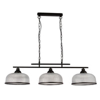 Lampadario Rustico-Country Highworth Acciaio Bianco Vetro Nero 3 Luci E27