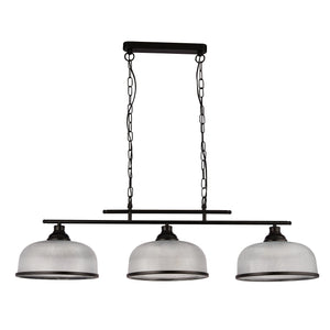 Lampadario Rustico-Country Highworth Acciaio Bianco Vetro Nero 3 Luci E27