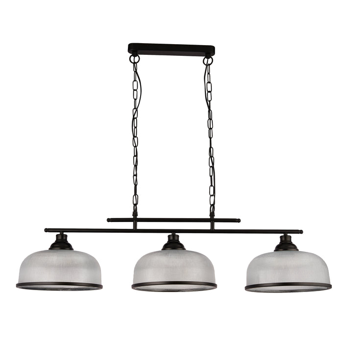 Lampadario Rustico-Country Highworth Acciaio Bianco Vetro Nero 3 Luci E27