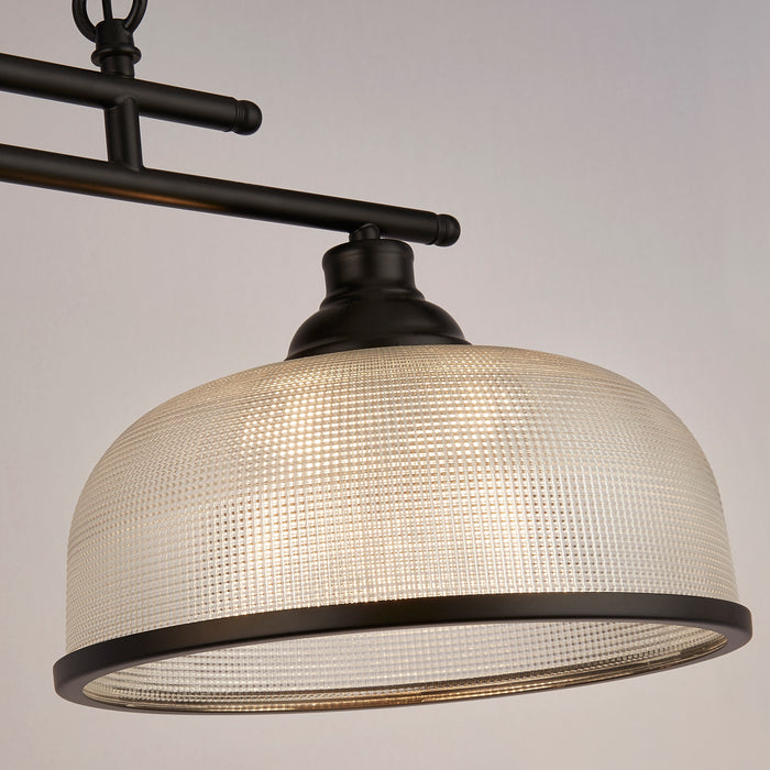 Lampadario Rustico-Country Highworth Acciaio Bianco Vetro Nero 3 Luci E27