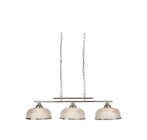 Lampadario Rustico Bistrot Ii Acciaio Argento Vetro Trasparente 3 Luci E27